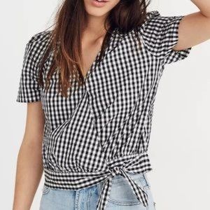 Madewell Short-Sleeve Wrap Top in Gingham Check